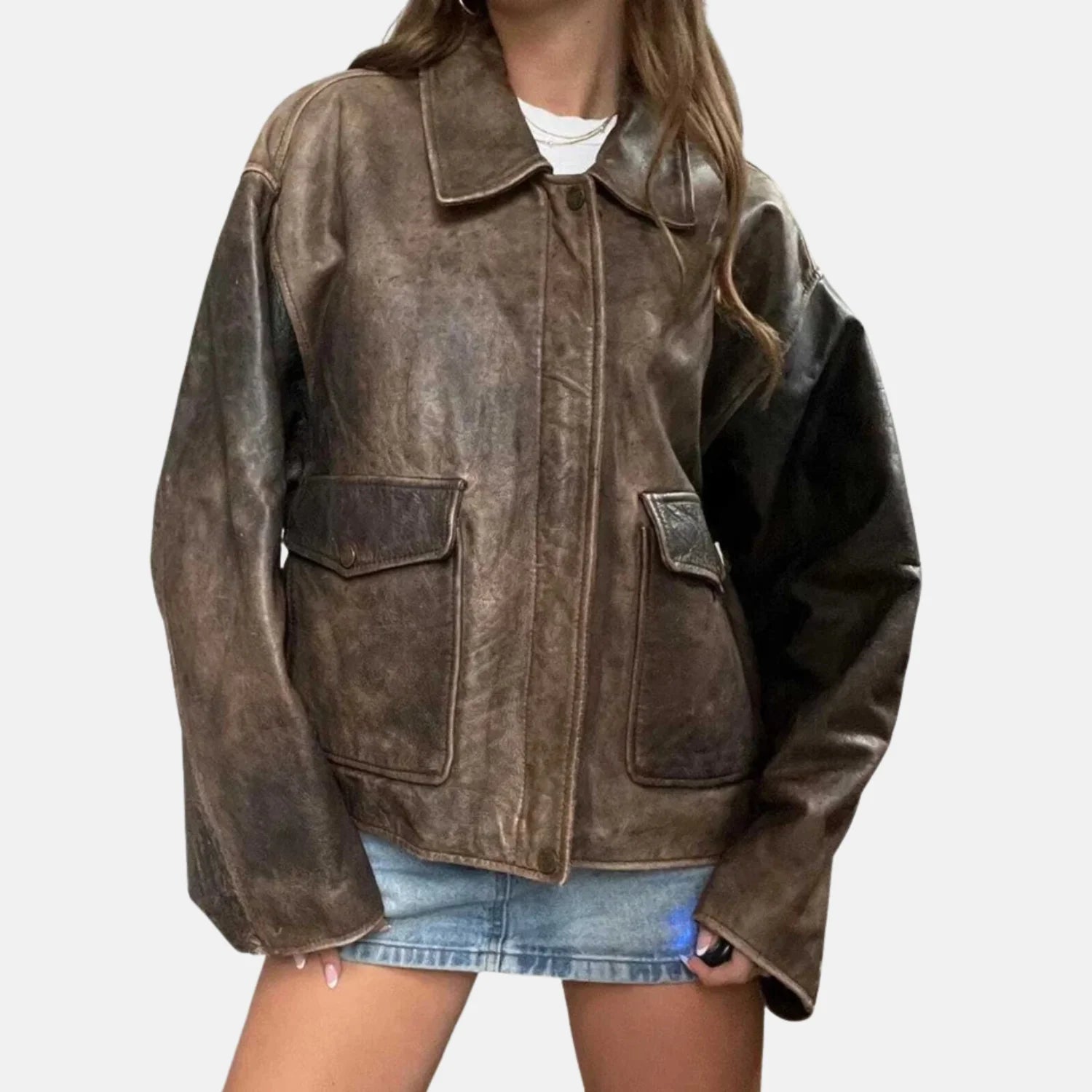 Vintage Style Distressed Flight Jacket Women