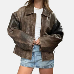 Vintage Style Distressed Flight Jacket Women