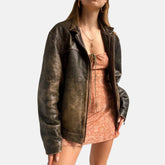 Distressed Military Leather Flight Jacket Women