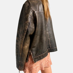 Distressed Military Leather Flight Jacket Women