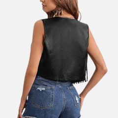 Women’s Fringe Leather Vest Sleeveless Tassel Style