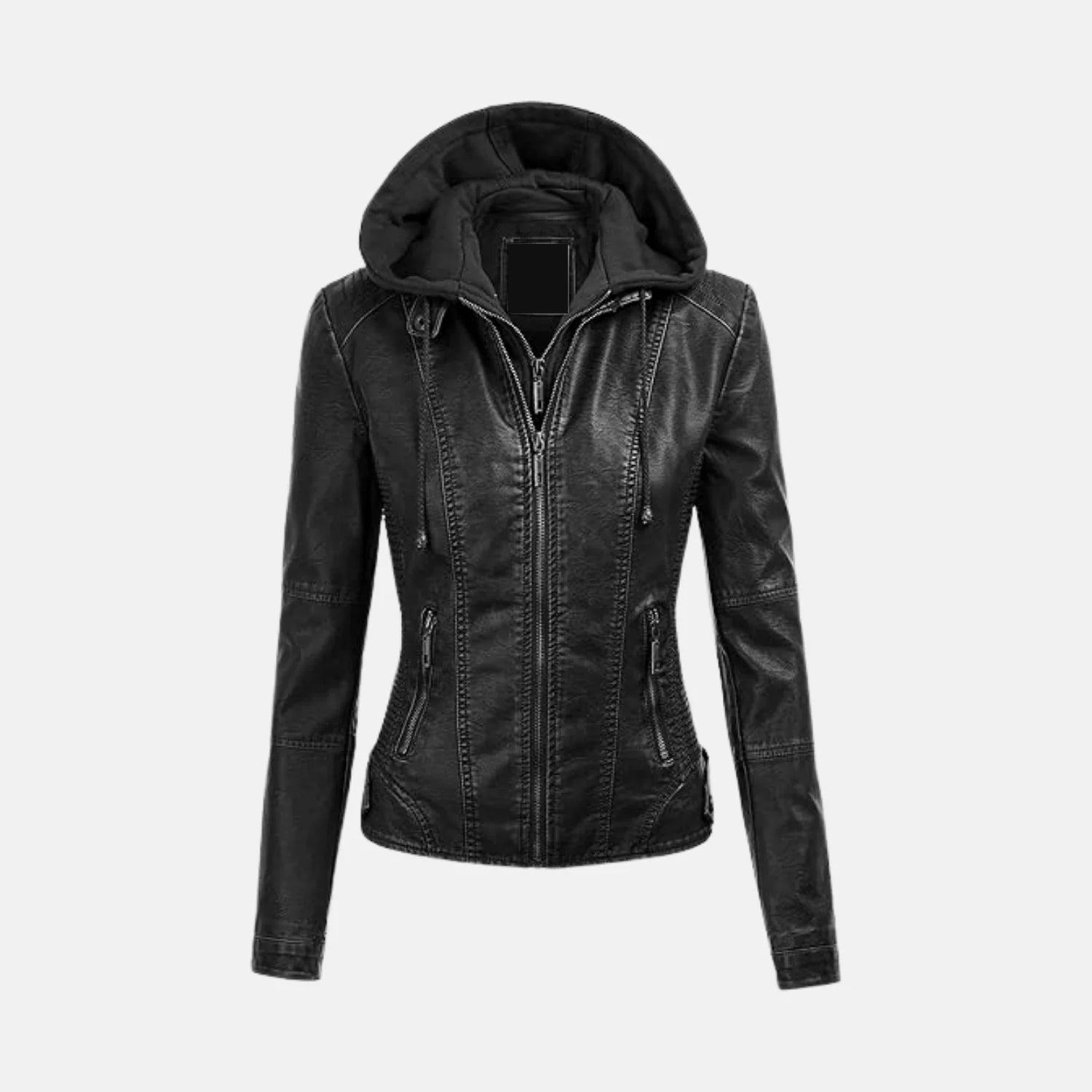 Selene Leather Jacket Women Motorcycle Coat with Removable Hood