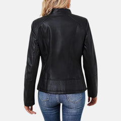 Women’s Leather Bomber Jacket Zip & Pockets