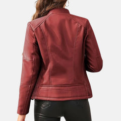 Women’s Leather Bomber Jacket Zip & Pockets