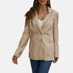 Women’s Leather Blazer Fall Casual Lapel Button Down