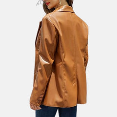 Women’s Leather Blazer Fall Casual Lapel Button Down