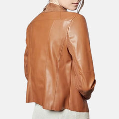 Serena Slim Open Front Lapel Women’s Leather Blazer Jacket