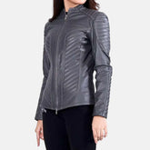 Leather Biker Design Slim Fit Quilted Jacket Women