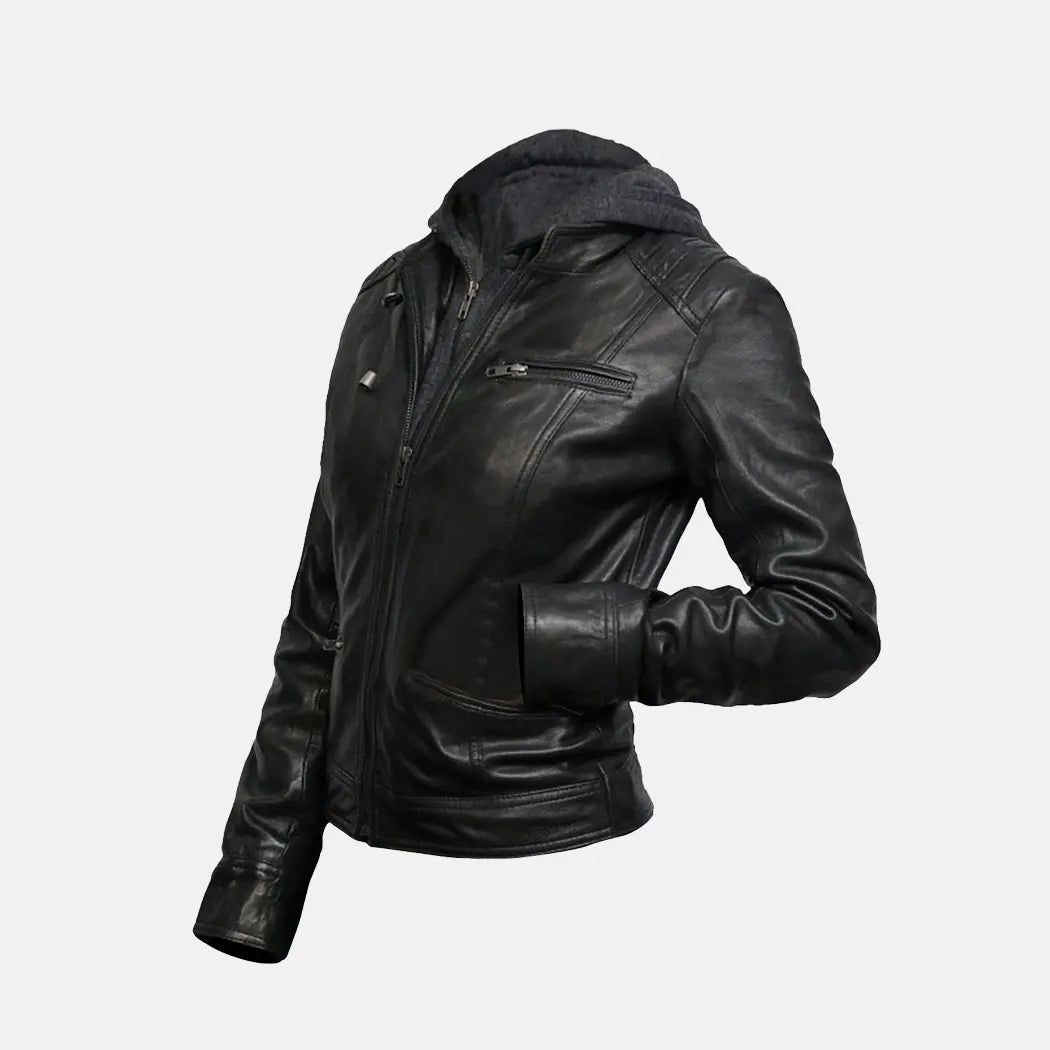 Sybil Sable Hooded Biker Jacket Womens