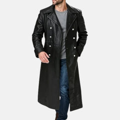 Taviero Vintage Mens Double Breasted Leather Trench Coat