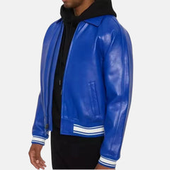 Men's Blue Leather Varsity Jacket
