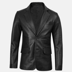 Valnero Notched Lapel Leather Blazer For Men