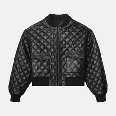 Vanessa Quilted Black Women’s Leather Bomber Jacket