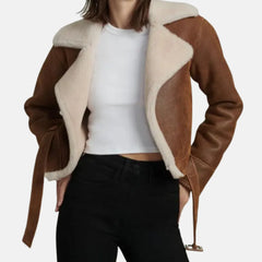 Cropped Shearling Aviator Coat Women