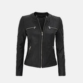 Versatile Bomber Hooded Leather Jacket Women