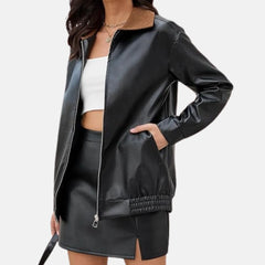Vivica Oversized Women’s Leather Bomber Biker Jacket