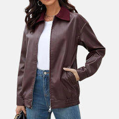 Vivica Oversized Women’s Leather Bomber Biker Jacket