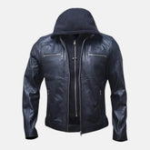 Vortex Removable Hood Mens Leather Motorcycle Jacket