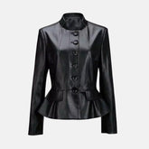 Women Leather Short Biker Jacket Long Sleeves