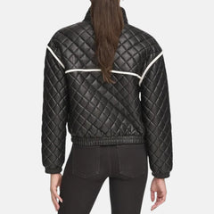 Faux Leather Bomber Contrast Trim Quilted Jacket Women