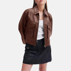 Campus Leather Bomber Jacket for Women