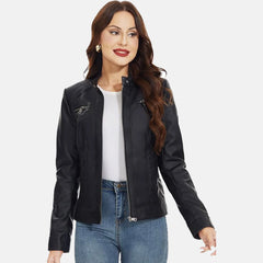 City Varsity Leather Bomber Jacket for Women