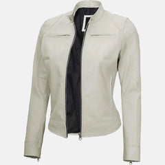 Donna Black White Leather Bomber Jacket for Women