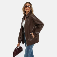 Elara Leather Bomber Jacket for Women