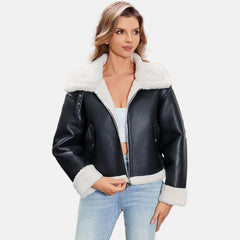 Faux Fur Leather Bomber Jacket for Women