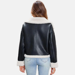 Faux Fur Leather Bomber Jacket for Women