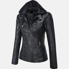Roslyn Hooded Leather Bomber Jacket for Women
