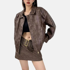 Sasha A1 Suede Leather Bomber Jacket for Women