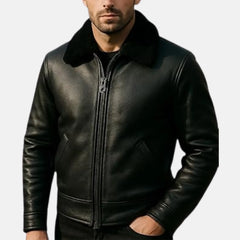 Avanzo Fur Collar Leather Bomber Coat