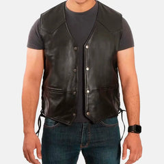 Bound Leather Biker Vest | Men's Leather Vest