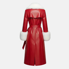 Christmas Red Leather Trench Coat​ Women