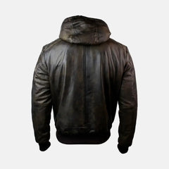 Cormac Leather Bomber Jacket With Removable Hood