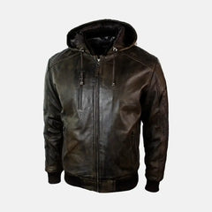 Cormac Leather Bomber Jacket With Removable Hood