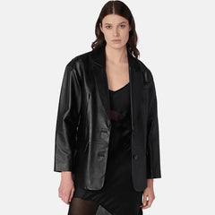 Gothic Glam Genuine Leather Blazer Women