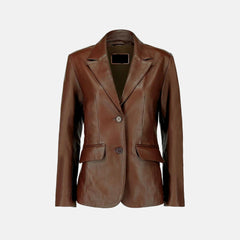 Lavinia Luster Double-Breasted Brown Leather Blazer