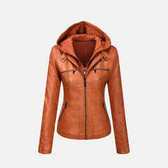 Lennox Lynx Female Leather Jacket with Hood