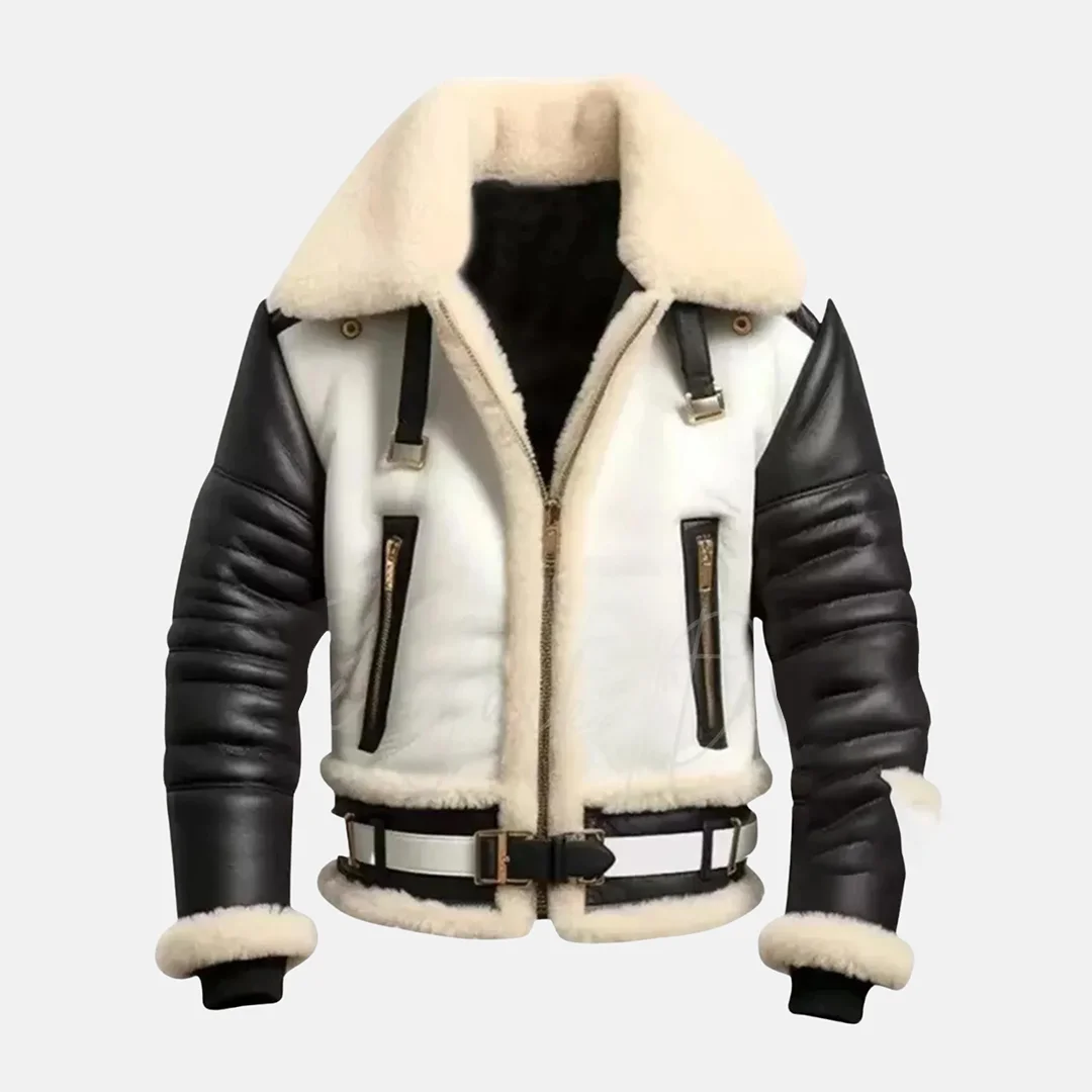 Pilot Flying Bomber Shearling Fur Aviator Jacket