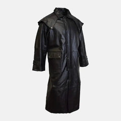 Mystic Noir Black Leather Duster Coat Men