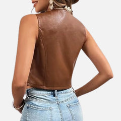 Saphira Women’s Fringe Leather Vest Sleeveless Tassel Style