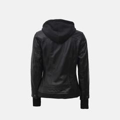 Skyline Leather Bomber Women's Hooded Jacket | Black