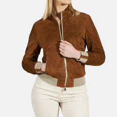 Skyward City Leather Bomber Jacket Women