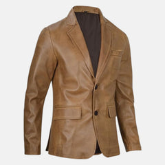 Valnero Notched Lapel Leather Blazer For Men