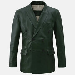 Vintage Leather Blazer Men Green